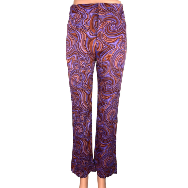 Zara Purple Brown Swirl High Rise Retro Hippie Ankle Flared Pants Size M