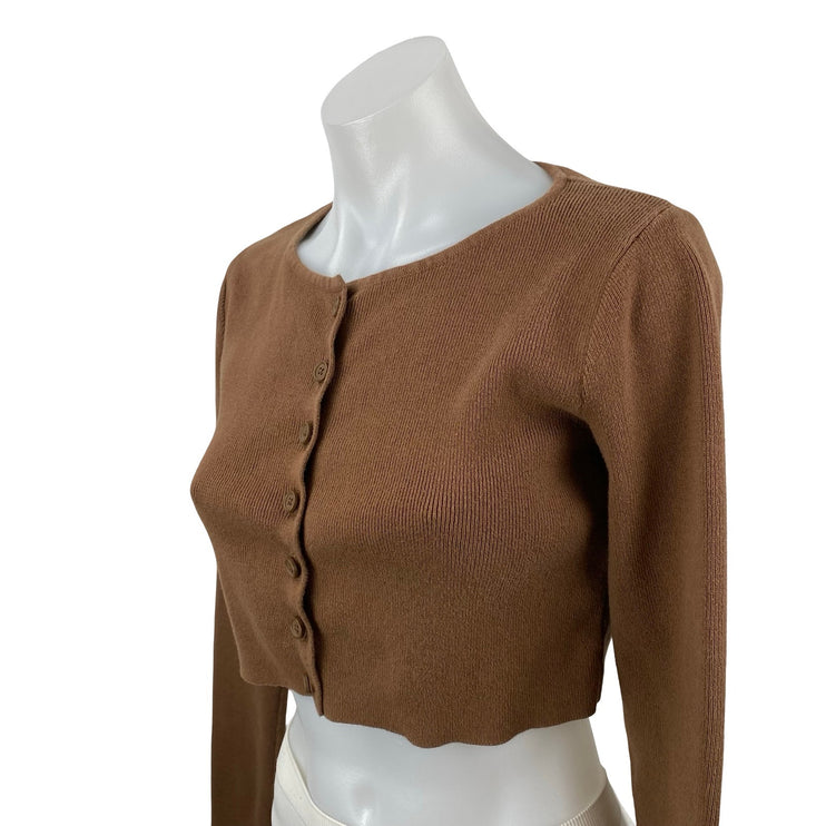 Brandy Melville Women's Brown Ribbed Knit Button Up Crop Cardigan Sweater Size S