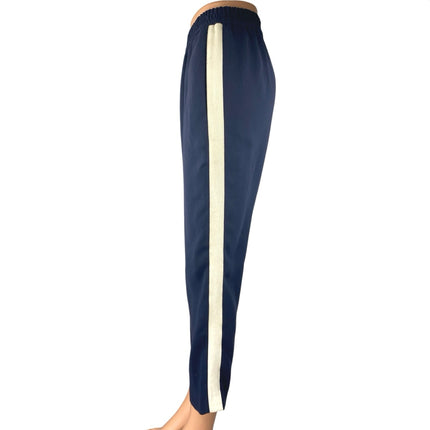 J.Crew Women's Blue White Straight Tapered Leg High Rise Trousers Track Pants 4