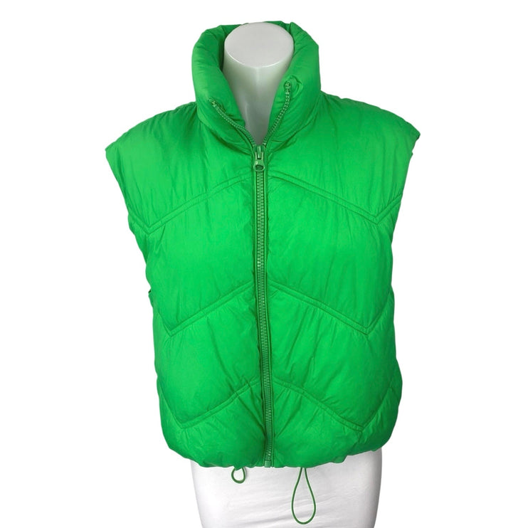 Zara Women's Green Sleeveless Quilted Puffer Zip Up High Neck Vest Jacket Size S