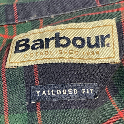 Barbour Tailored Mens Green Plaid Checkered Long Sleeve Button Down Shirt Top XL