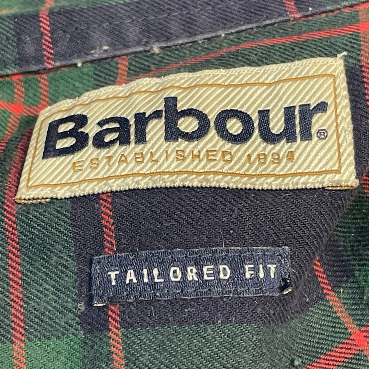 Barbour Tailored Mens Green Plaid Checkered Long Sleeve Button Down Shirt Top XL