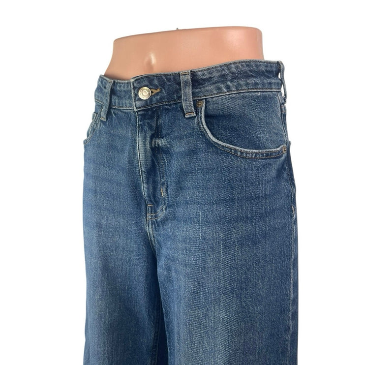 H&M Women's Blue High Waisted Y2k Medium Wash Wide Leg Baggy Denim Jeans Size 6