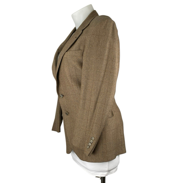 The Kensington Collection Brown Tan Plaid Long Sleeve Blazer Coat Jacket Size M