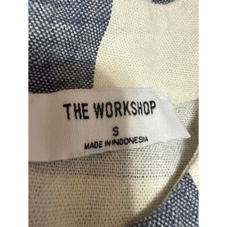 The Workshop Gray Cream Linen Checkered Sleeveless Henley Shirt Tank Top Size S