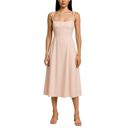 Azazie Pink Sleeveless Tie Strap Bridesmaid Cami Tank Fit & Flare Midi Dress 14
