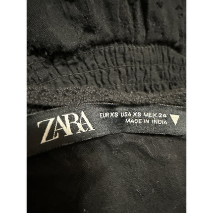 Zara Black Embroidered V-Neck Short Puff Sleeve Tiered Mini Fit & Flare Dress XS
