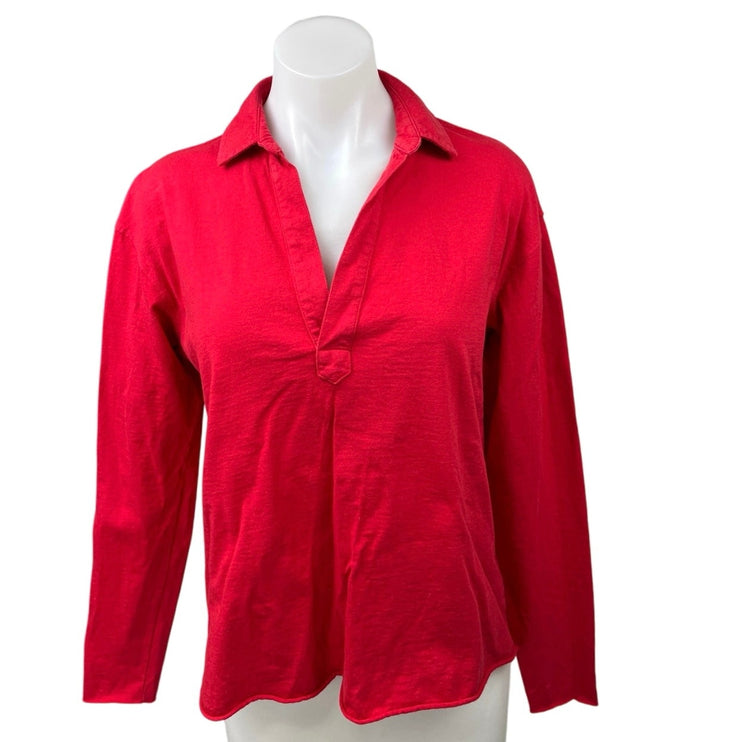 Frank & Eileen Patrick Popover Henley Red V-neck Collar Long Sleeve Shirt Top XS