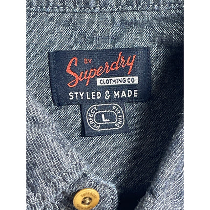 Superdry Men's Gray Short Sleeve Chest Pocket Button Down Shirt Top Size L