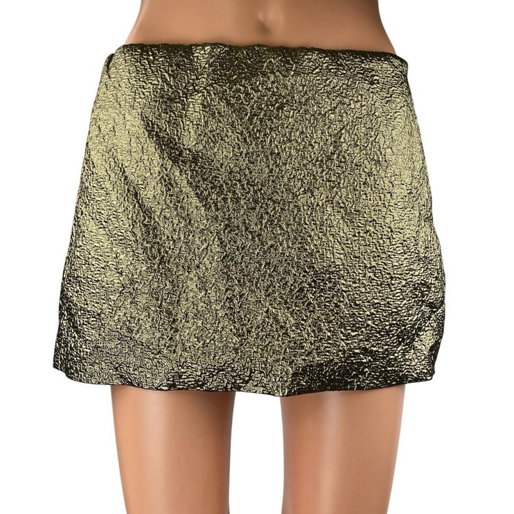 Abercrombie & Fitch Gold Metallic Crinkled Mid Rise Side Zip Mini A-line Skirt S