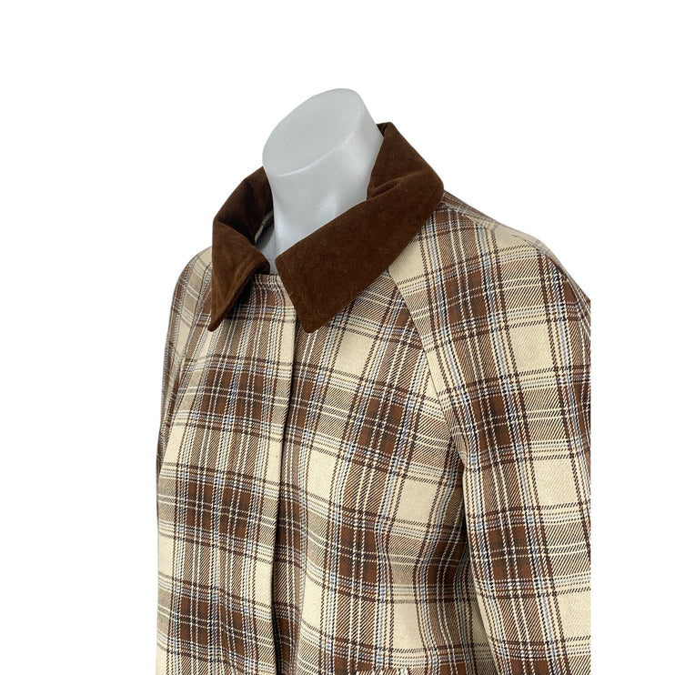 Christian Lacroix Plaid Check Collared Long Sleeve Shacket Crop Coat Jacket Sz 2