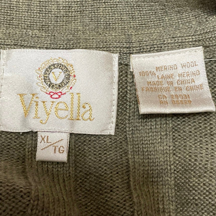 Viyella 100% Merino Wool Green Cable Knit Button Down Cardigan Vest Tank Top XL