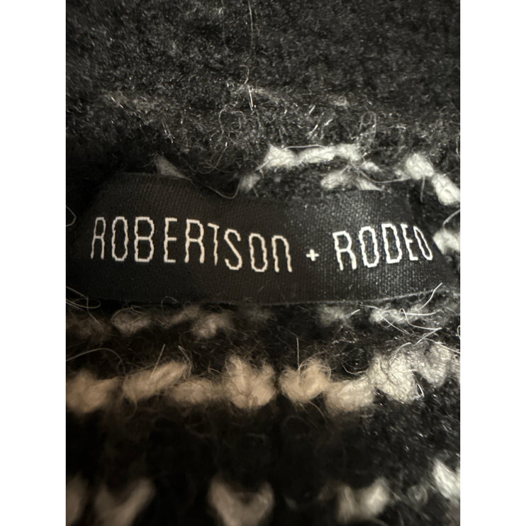 Robertson + Rodeo Women's Black Wool Tweed Fringe Knit Cardigan Sweater Top M/L