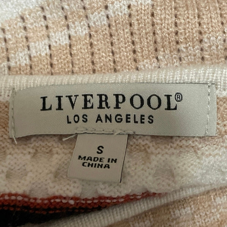 Liverpool Cream Long Sleeves Striped Textured Knit Pullover Sweater Top Size S