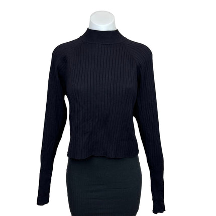 Zara Knit Black Fitted Rib Button Back Long Sleeve Turtleneck Sweater Top Size S