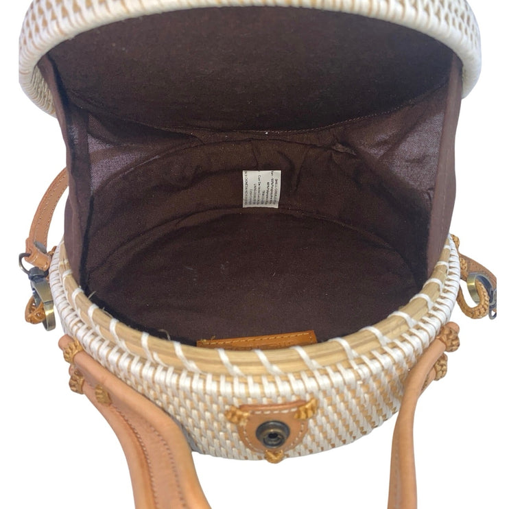 Street Level White Tan Round Crossbody Sling Strap Boho Bali Rattan Handbag OS
