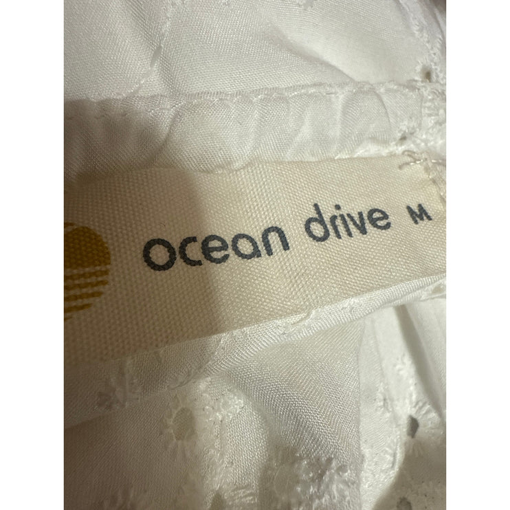 Ocean Drive White Sleeveless V Neck Ruffle Tiered Embroidery Peplum Blouse Top M