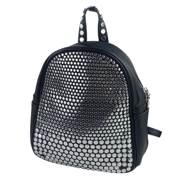Steve Madden Women's Black Silver Studded Zip Leather Adjustable Backpack OS