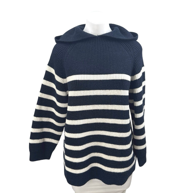 Zara Blue White Striped Long Sleeve Hooded Hoodie Sweatshirt Sweater Top Size S