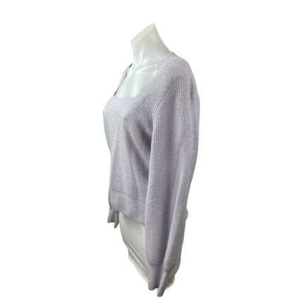 Madewell Melwood Purple Wool Ribbed Square Neck Long Sleeve Sweater Top Size M