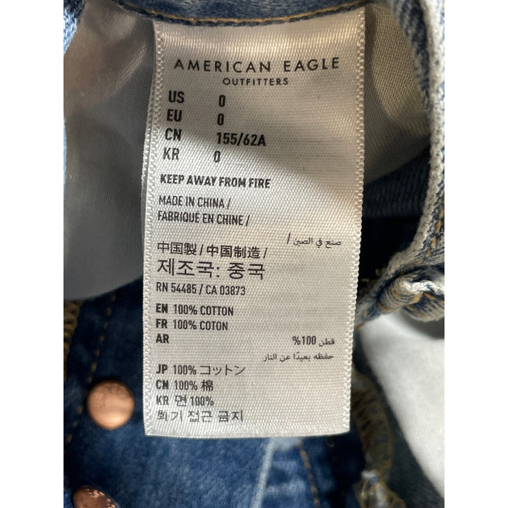 American Eagle Women's Blue Distressed Mid Rise Cut Off Denim Jean Shorts Size 0