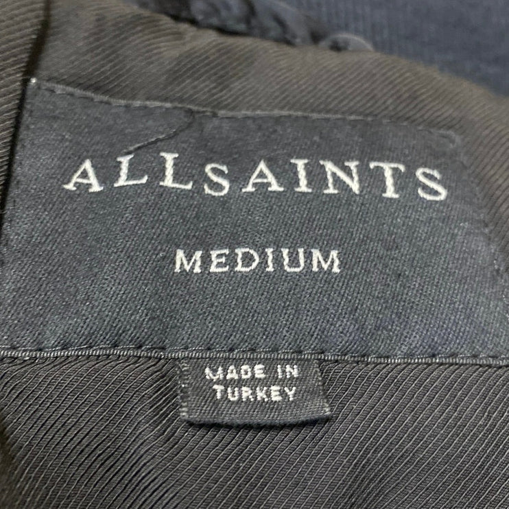 AllSaints Bree Women's Black Laced Up Full Zip Long Sleeve Bomber Coat Jacket M