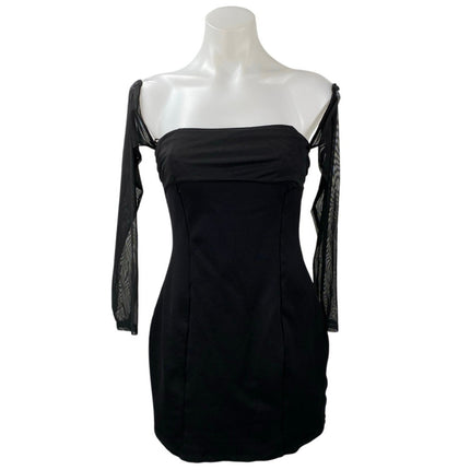 Urban Outfitters Women's Black Mesh Long Sleeve Square Neck Mini Bodycon Dress M