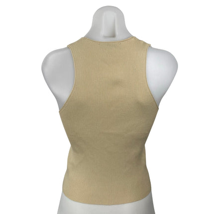 MNG Mango Beige Ribbed Sleeveless Twist Front Cami Tank Cardigan Sweater Vest M