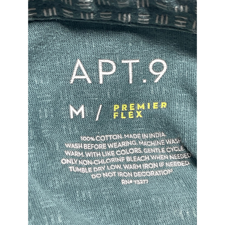 Apt. 9 Men's Green Printed Collared Button Short Sleeve Gold Polo Shirt Top Sz M