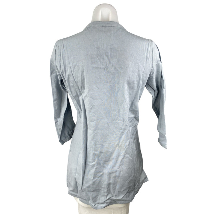 NEW Utsa Women's Blue Floral Embroidered 3/4 Sleeve Kurta Tunic Blouse Top Sz XS
