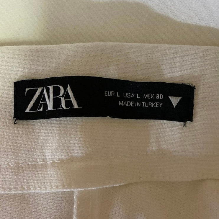 Zara White Flared High Waist Crop Formal Career Office Dress Pants Trousers Sz L