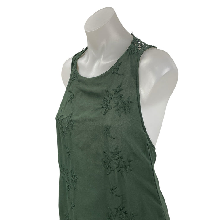 Zara Green Embroidered Floral Lace Sleeveless Tank Evening Maxi Dress Size S