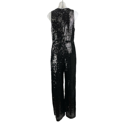 If By Sea Women's Black Sleeveless Sequin Tie Plunging V-Neck Romper Jumpsuit L