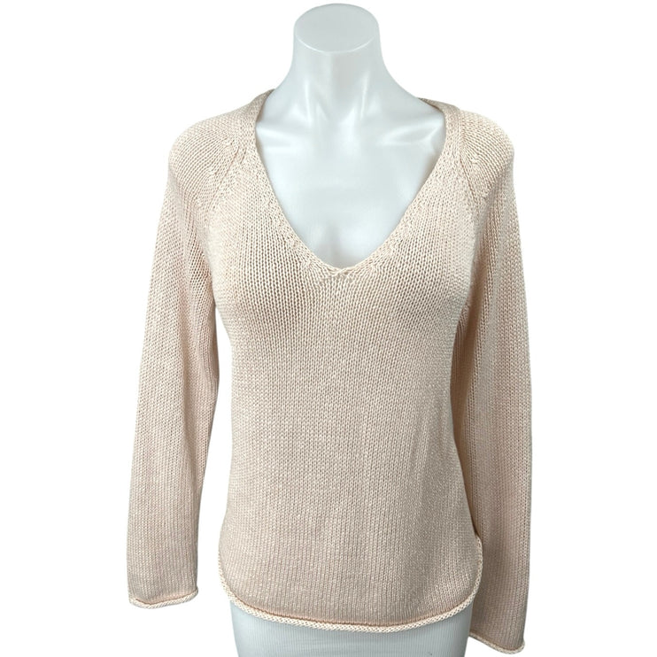 H&M Basic Women's Cream Deep V Cozy Knit Oversized Pullover Sweater Top Size M