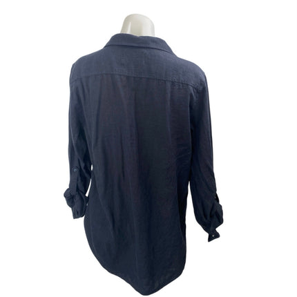 Aritzia Babaton Women's Black Linen Long Sleeve Button Down Shirt Top Size S
