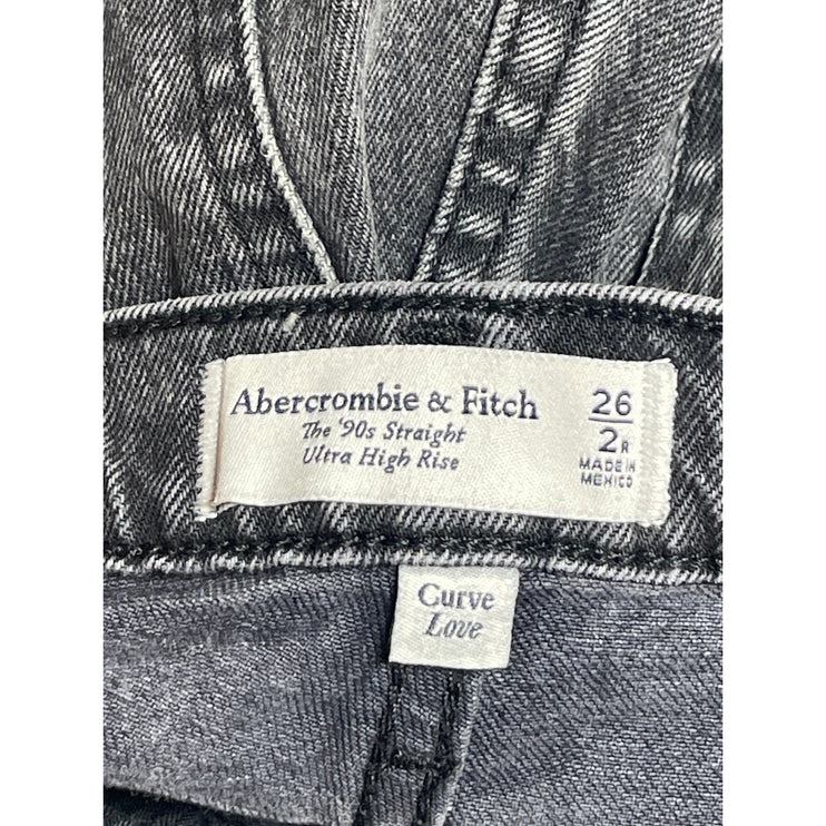 Abercrombie & Fitch 90's Straight Black Ultra High Rise Denim Jeans Pants Sz 26