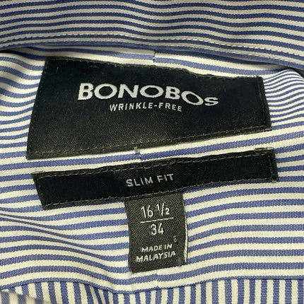 Bonobos Men's Blue Striped Slim Fit Long Sleeve Button Down Dress Shirt Top 16.5