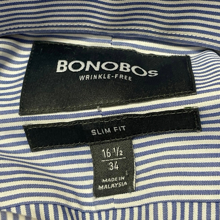 Bonobos Men's Blue Striped Slim Fit Long Sleeve Button Down Dress Shirt Top 16.5