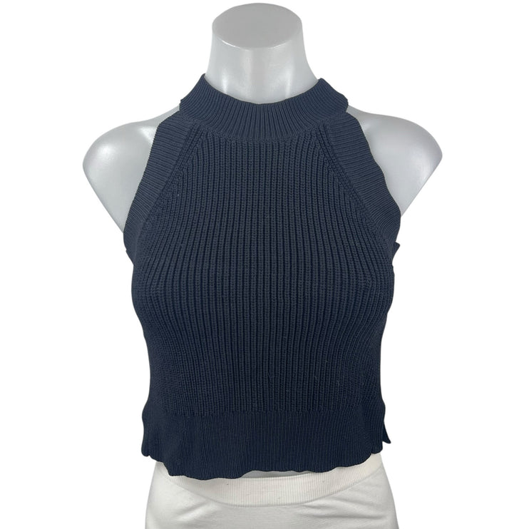 Aritzia Wilfred Black Rib Knit Sleeveless Halter Crop Sweater Tank Top Size XXS