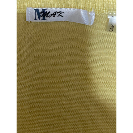 Mak Women's Yellow V Neck 3/4 Sleeve Button Down Crop Cardigan Sweater Top Sz L