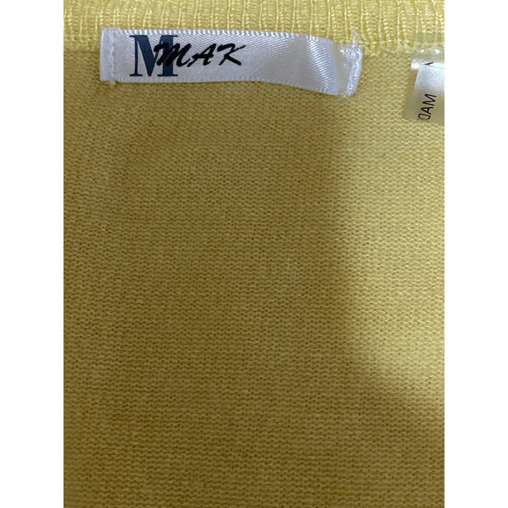 Mak Women's Yellow V Neck 3/4 Sleeve Button Down Crop Cardigan Sweater Top Sz L