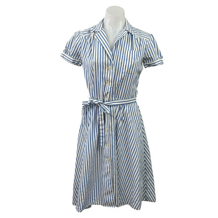 Ralph Lauren Rugby Blue Striped Short Sleeve Tie Waist Mini Shirt Dress Size 2