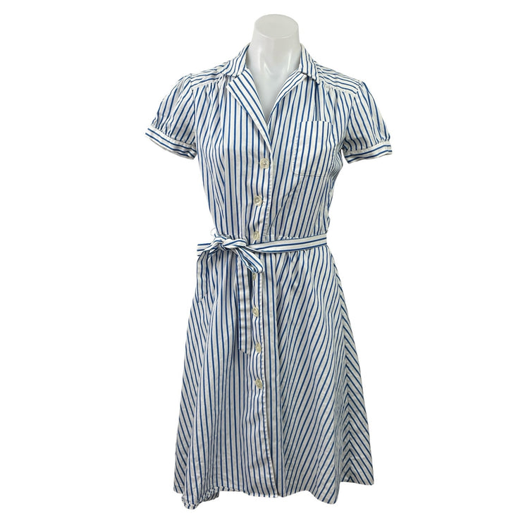 Ralph Lauren Rugby Blue Striped Short Sleeve Tie Waist Mini Shirt Dress Size 2