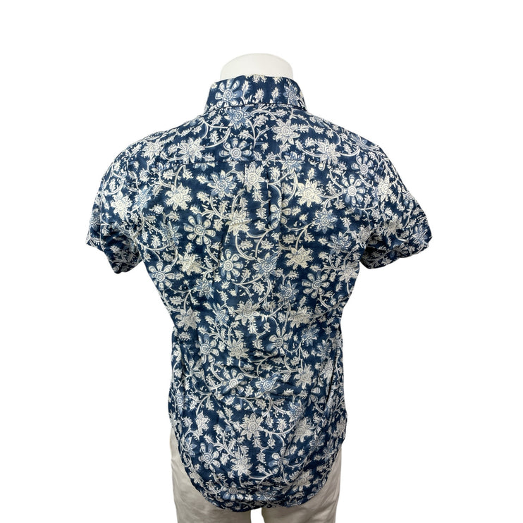 Abercrombie & Fitch Muscle Men's Blue Floral Short Sleeve Button Down Shirt S