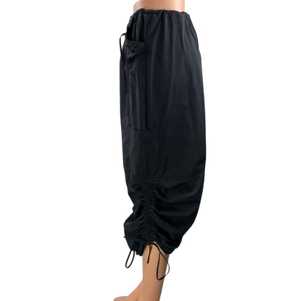 Tiger Mist Black High Waisted Tie Ruched Utility Straight Midi Skirt Size S