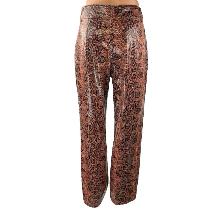 PrettyLittleThing Brown Snakeskin Leather Straight High Waisted Trousers Pants 4