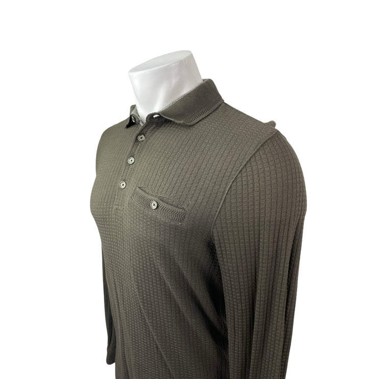 Ted Baker Men's Olive Green Long Sleeve Textured Pocket Polo Sweater Top Size S