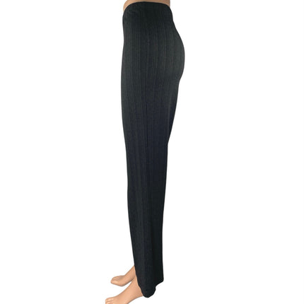 Reformation Women's Black Metallic Ribbed Knit Wide Leg Trousers Pants Size S