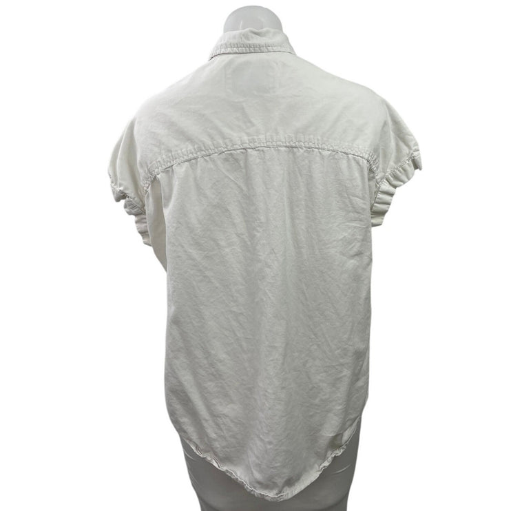 Lola River Women's White Short Sleeve Collared Casual Button Down Shirt Top M