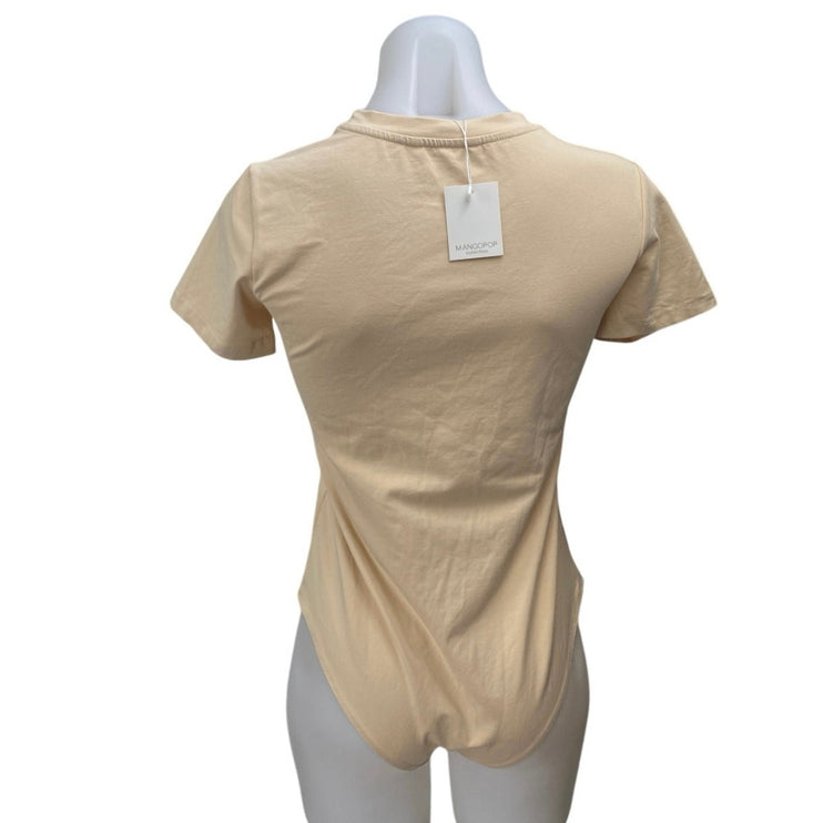 NEW Mangopop Beige Nude Short Sleeve Crew Neck T Shirt Tee Bodysuit Top Size M